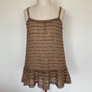 Calypso St. Barth sequined cotton top, ruffle flounce XS